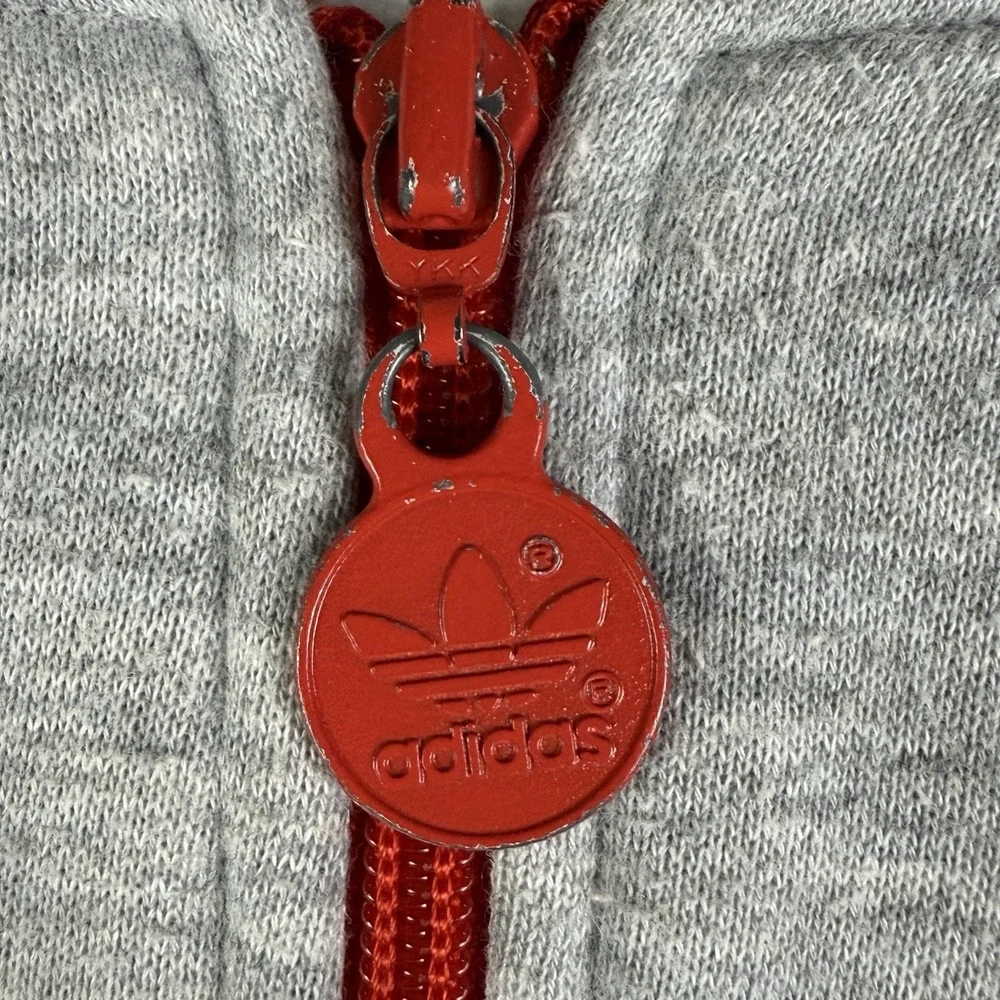 Adidas Trefoil Full Zip Fleece Sweatshirt Gray Red Men Large Taiwan Rare VTG 80s